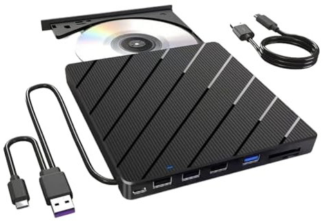 Zwfjcmsa Extern CD/DVD-enhet för bärbar dator, 7-i-1 USB ultratunn bärbar CD/DVD-spelare brännare, brännare skrivare extern hårddisk
