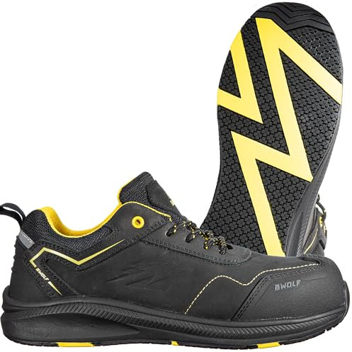 BWOLF Phoenix S3S Arbeitsschuhe Herren S3 Sicherheitsschuhe Herren S3 Nabuk wasserdicht, rutschhemmend 4x4 Grip Tech, Ergo Sohlen (Schwarz, EU Schuhgrößensystem, Erwachsene, Numerisch, M, 42)