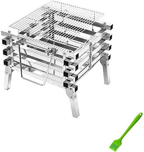 Plla de Barbacoa de sobremesa para Exteriores, Ideal para jardín, picnics y Fiestas. Plla de Barbacoa portátil y Plegable de Acero Inoxidable para Camping, Horno de carbón, Estufa de leña, pa