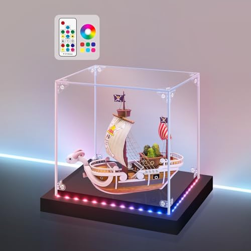 Huijintao Vitrine Acrylique, Vitrine Figurine, Vitrine pour Collection, Vitrine Exposition Transparent pour Figurines, Jouets, Objets de Collectionn, avec éclairage Lumières Colorées (20x20x20 cm)