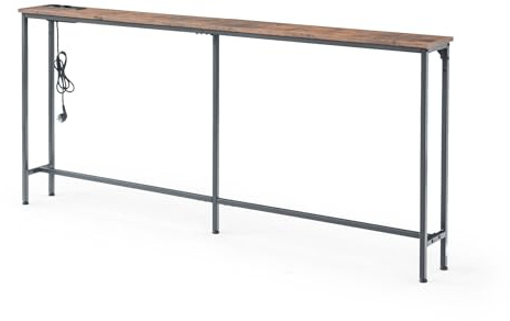 GOKHOMX Tavolo da bar 180 cm con 2 prese e 2 porte USB, tavolo da cucina alto e sottile, piccolo spazio, console mobile per cucina, soggiorno, ingresso caffè, bistro (marrone, 180 x 20 x 80,5 cm)