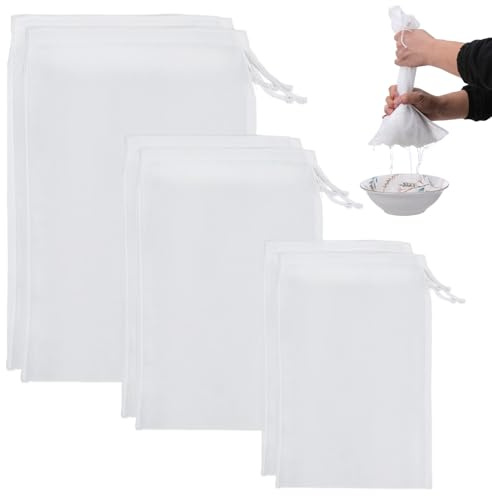 LXUEJIE 6 Pack Fine Mesh Filter Bags, Nut Milk Strainer Bag Reusable Food Strainers Bag with Fine Mesh Drawstring Cheese Cloths Bags for Straining Fruit Juice Coffee Tea Tofu, 3 Sizes