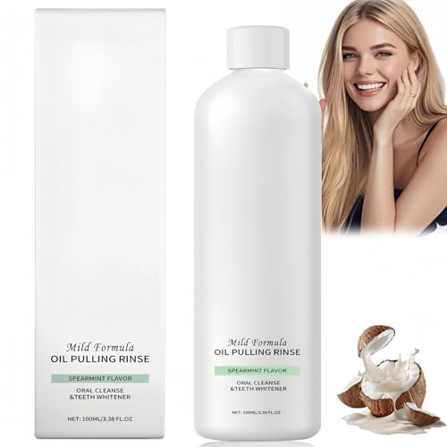Organic Coconut Oil Pulling Mouthwash for Gum Disease Treatment & Bad Breath,Natural Whitening Oil Pull Rinse to Remove Yellow Stains,Receding Gums Repair,Travel-Friendly Mini Mouthwash with Spearmint