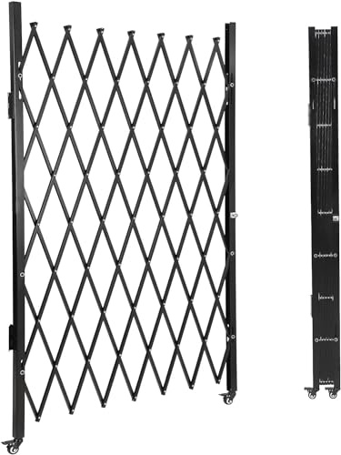 Hipicute Single Folding Security Gate 61 H x 71 W, Steel Expandable Fence with 360° Rolling Wheels for Courtyard, Garage, and Garden Access Control