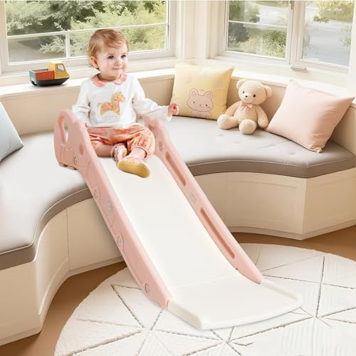 Tobogán Infantil,Tobogan Infantiles Interior para Cama y Sofá,Tobogán de Cabecera para Niños Pequeños con Base Antideslizante,Escalada Infantil, Tobogán de Jardín para Niños, Rosa