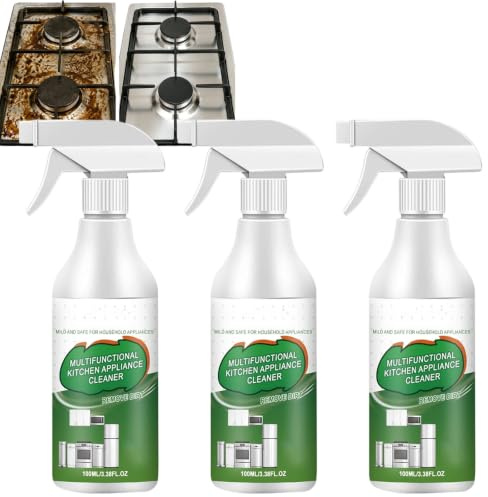Kitchen Appliance Cleaner Degreaser Spray, All-Purpose Oven, Air Fryer & Stove Top Grease Remover, Heavy Duty Oil Stain Cleaner for Cooktop, Range Hood & Grill (3Pcs)