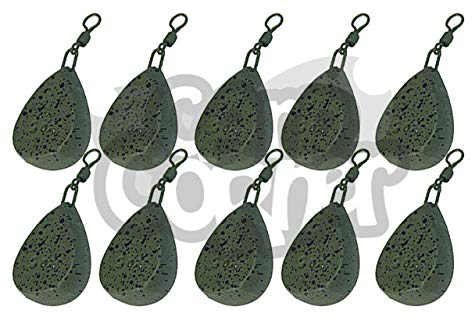 Angelgewichte zum Karpfen-Angeln, 42,5 g / 56,7 g / 70,8 g / 85 g / 99,2 g, flache Gewichte, birnenförmig, alle Größen (10 x 42,5 g, flach, birnenförmig), 10 Stück