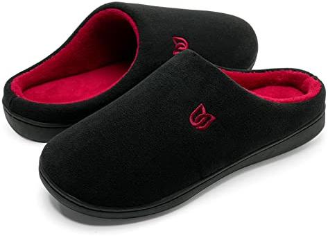 WateLves Zapatillas Hombre Mujer Invierno CáLido Zapatos Memory Foam Casa Antideslizante Pantuflas (Negro rojo, 40/41 EU)