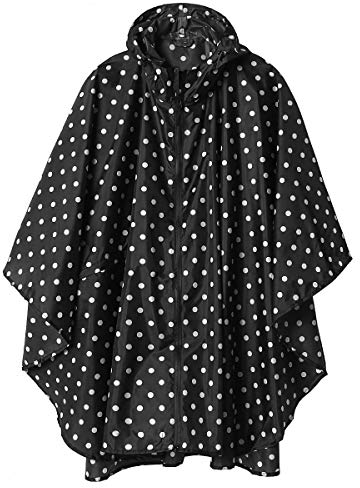 Summer Mae Regen Poncho Jacke Mantel für Erwachsene mit Kapuze wasserdicht mit Reißverschluss im Freien,Einheitsgröße,Schwarz Punkte
