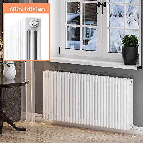 ELEGANT 600 x 1400 mm Traditional Radiator Cast Iron Style Horizontal Radiator White Triple Horizontal Column Radiators