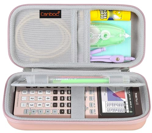 Canboc Graphing Calculator Case per Texas Instruments Ti-84 Plus CE/Ti-84 Plus/TI-83 Plus Calcolatore grafico a colori, Mesh Bag Fit Cavi, Oro rosa