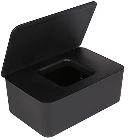 Voarge Caja para toallitas húmedas, caja de almacenamiento para toallitas húmedas, de plástico, dispensador de toallitas, dispensador con tapa, para el hogar y la oficina (negro)