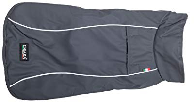 CHIARA Regenjacke mit Geschirr Modell Finn Größe M (Allwetter-Jacke mit Fleece-Futter, Wind- und Wasserdicht, Reflektionsstreifen, anpassbar an jeden Hund, Maschinenwaschbar), Farbe: Grau