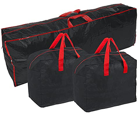 Ram® BLACK 3 Pieces Large Christmas Tree Bag With 2 x Decorations Bag With Zip Waterproof Christmas Tree Storage Bags And Decorations Bag