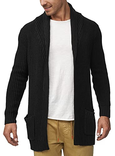 Indicode Herren Anaheim Strickjacke mit 2 aufgesetzten Taschen | Winterjacke Cardigan Black, S