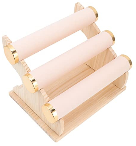Supporto per bracciale, espositore per gioielli in legno rimovibile a 3 livelli, supporto per gioielli in velluto, supporto per bracciale stabile, supporto per orologio da polso, casa, negozio(Rosa)