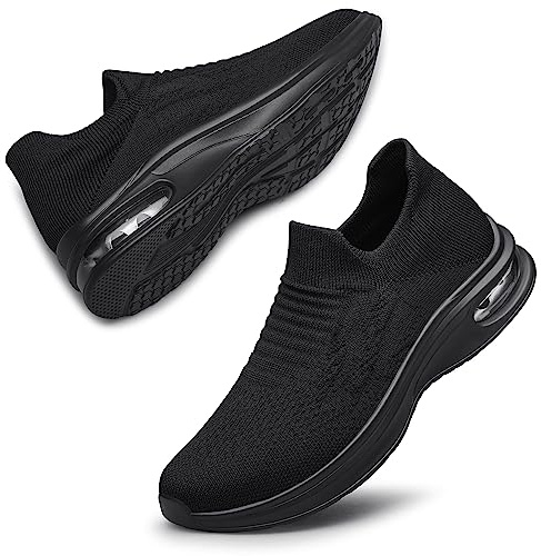 Womens Walking Shoes Non Slip Running Shoes Breathable Workout Shoes Slip On Trainers Size 6 All Black