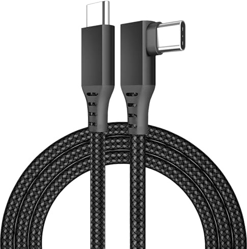 MMOBIEL VR Link Kabel USB-C zu USB-C für Meta Quest 3S / 3/2 / Pro, Pico 4 Ultra / 4 und PC/Steam VR 90 Grad Typ-C Nylon Geflochtenes Kabel für VR Headset Gaming - 3m - Schwarz