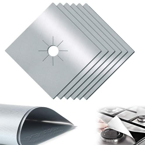 LICHUANUK 6 Pcs Plaque de Cuisson à Gaz Protection en Téflon Argent Plaque Cuisson Gaz Protection Gaziniere Gaz Protection Cuisinière à Brûleurs Gaz Protection Anti-Corrosion Anti-adhésif pour Cuisine