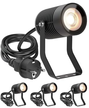 ledscom.de 4 focos de jardín SHINGA para exteriores, IP65, enchufe, negro, 1x GU10 máx. 15W