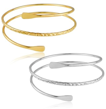EOYVAIL Bracelets pour femme,Bracelet haut du bras, bracelet enveloppant le haut du bras, brassard réglable, bracelet bohème (2 pièces, or/argent)