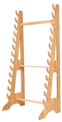 Mehrschichtiger, bodenstehender Waffenständer, Präsentationsständer aus Bambus für Schwerter, Waffenständer für Flöten, große, klassische Waffenständer aus Holz für Schwerthalterungen (9 Ebenen, 13