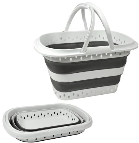 MagazziniGM Linea Compact Salvaspazio SECCHIO CATINO BACINELLA CESTO PORTABIANCHERIA Pieghevoli (CESTO PORTA BIANCHERIA PIEGHEVOLE 24lt - 55,5 X 37,5 X 30,5 cm)
