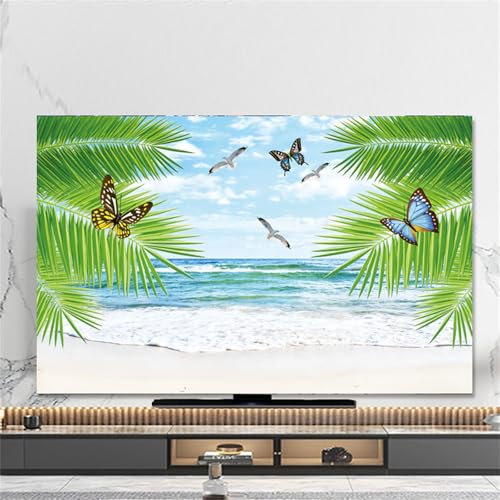 Hixingo Copertura Antipolvere per TV, Motivo Vista Mare 3D, Copri Televisore 32-80inch, Copertura Universale (32inch, Farfalla)