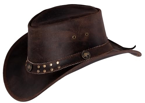 Black Forest Fox Buffalo Bill Chapeau de cowboy western en cuir pour homme et femme, marron, XXL