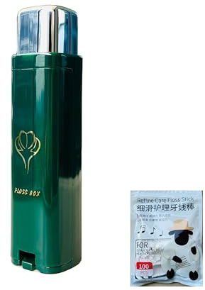 Tilanneo Compact Portable Dental Floss Pick Box/Dispenser for Travel & On-the-Go, Comes with 100 Refill Picks (Forest Green)