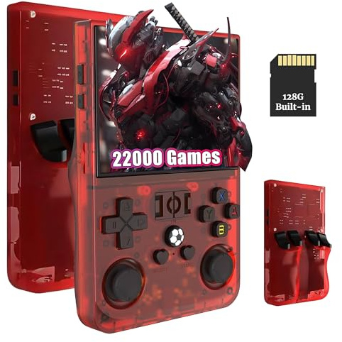 R36 MAX Consola de Juegos Retro portátil,64/128GB,18000/22000 Juegos,Mini emulador de Juegos portátil,Sistemas Linux de código Abierto,Pantalla Grande de 4.0 Pulgadas (128g,Rojo)