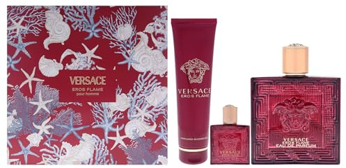 Versace Eros Flame by Versace for Men - 3 pezzi regalo Set 3,4 oz EDP Spray, 0,17 oz EDP Spray (Mini), 5 oz Bath and Shower Gel