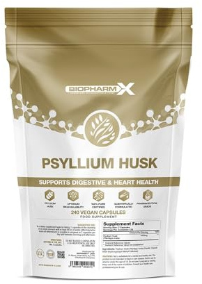 Psyllium Husk Capsules 1400mg per Serving (120 Vegan Capsules) Natural High Fibre Supplement for Constipation Relief & Healthy Digestion, Gut Health/High Fiber Source