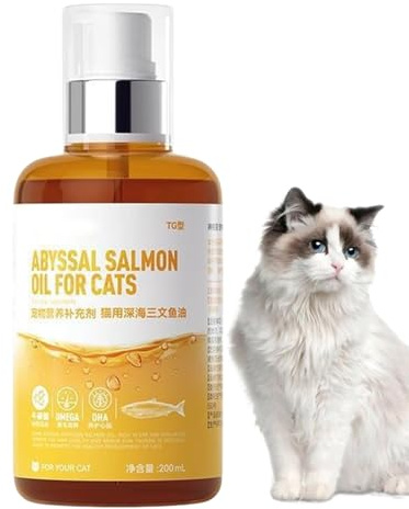Olio di Salmone per Gatti,Integratore Liquido di Olio di Pesce da 200ml - Formula Potenziata Per Cura Del Mantello, Benessere Giornaliero E Supporto Cutaneo