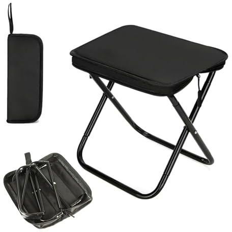 Folding Camping Stool, Mini Portable Collapsible Fishing Stools in Outdoor, Suitable for Backpack Hiking, Beach Tents, Camping and Gardening (Black)