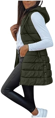 YBEBEWE Womens Waistcoat Casual Comfy Zipper Coats Transitional Quilted Waistcoat Lined for Autumn Winter Puffer Jackets Longline Warm Hoode Gilets Lightweight Cozy Padded Jacket Hoodies UK