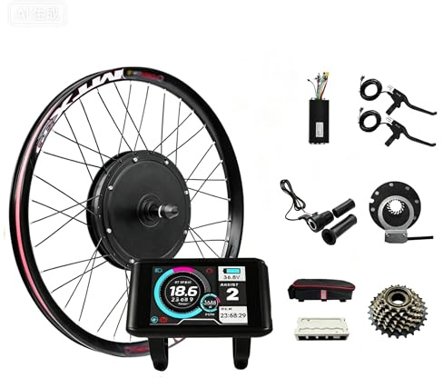 48V 27.5'' 45A Controller Rear wheel Electric Bikes Conversion Kit Hub Motor, Electric Bicycle Motor,E-bike Cycling Hub with Controller, UKC1 Screen,Bike Bicycle Conversion Tool Kit 7-speed Cassette
