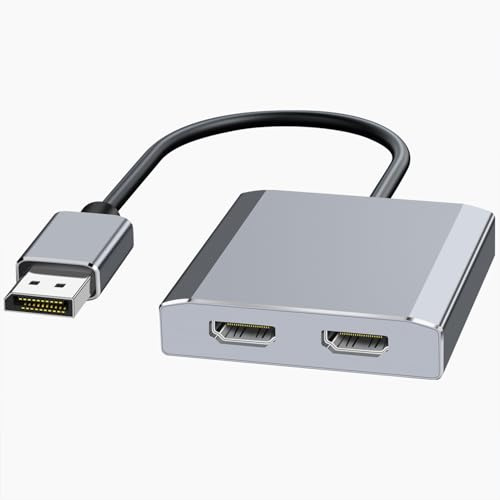 DisplayPort to Dual HDMI Adapter, 4K@60Hz MST DisplayPort to HDMI Splitter Extended Display Adapter for Dual Monitors, Display Port to 2 HDM-I Converter for De-ll, NVIDIA, AMD, Len-ovo, HP