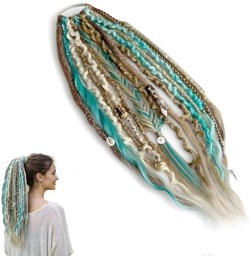 Elastic Dread Ponytail Salty, Estensione per capelli Boho Dreadlock con perline, dettagli di conchiglia e ciondoli, Facile attacco per coda di cavallo con clip in 1 minuto per (A)