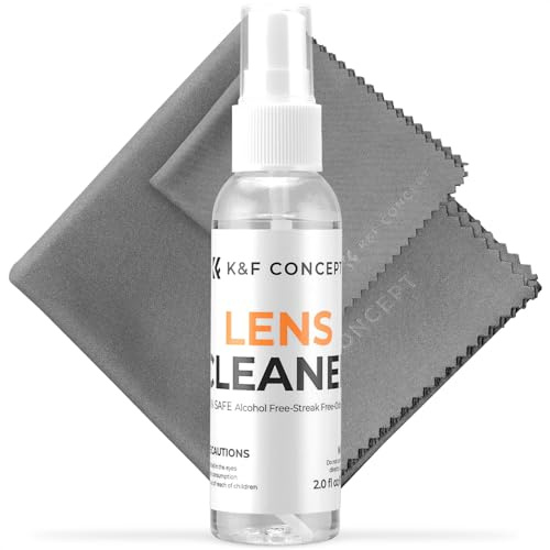 K&F CONCEPT Kit di Pulizia per Occhiali da Vista, Fotocamere, Lenti, Cellulari, PC, TV, Elettronica Schermi, 60 ml Spray Occhiali Detergente + Panno in Microfibra 15x15cm + 40x40cm