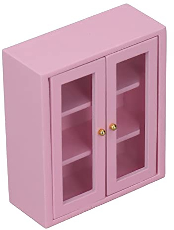 Focket Dockhusmöbler, björkträ 1:12 Miniatyrbokhylla, Dockskåp Väggskåp med Slät Yta Gradfritt för 1:12 Skala Dockhus Vardagsrum Kök Sovrumsdisplay (Rosa)