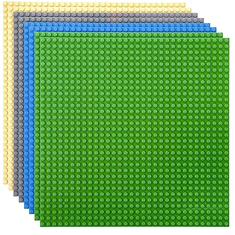 Strictly Briks Premium Green, Blue, Gray, Sand Colored 25x25cm Construction Base Plate 8 Pack - Compatible with LEGO Blocks, Compatible with LEGO Base Plates