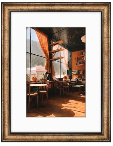 Golden State Art, 12x16 Black Trim Gold Frame - White Mat for 8x12 Photo - Vintage Antique Style - Brushed Texture Finish - Wall Mounting - Portrait/Landscape - Tempered Glass