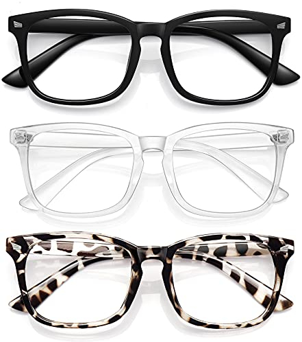 WOWSUN Blaulichtfilterbrille Unisex Nerd nicht verschreibungspflichtige klare Gläser Computer Blaulicht blockierende Brille, Schwarz + Grau + Transparent, Medium
