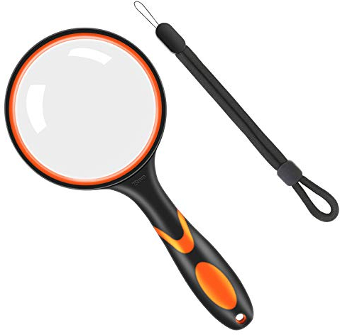 Vicloon Lupe, 10X Leselupe Handheld, 75mm Hohe Klarheit, Vergrößerungsglas mit Lanyard und Weichgummigriff für Senioren, Kinder, Zeitungen, Lesen, Insekten - Orange