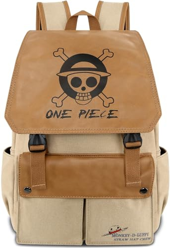 Roffatide Anime Backpack Canvas Schoolbag Laptop Backpack Printed Flap Rucksack Daypack Khaki