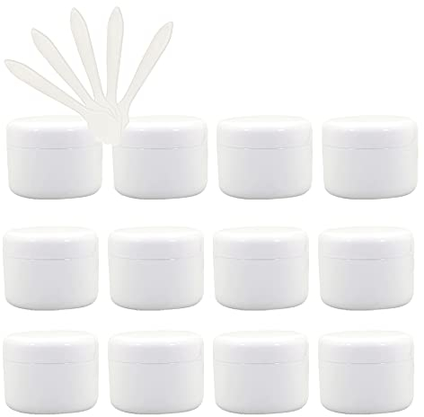 ZEOABSY 24 Stück, 100ml Weiß Plastik Leerdose, Kosmetische Lotion Creme Tiegel mit Schraubverschluss, Innenfutter, für Cremedose, Nailart Lippenbalsam Creme + 5 x Löffel