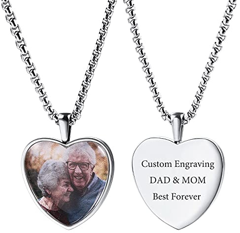 INBLUE Collana con Ciondolo Cuore Personalizzato Incisione Foto Testo Data Regali per Donne Ragazze Madre Adolescenti San Valentino Gioielli Commemorativi in Acciaio Inossidabile