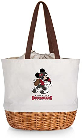 PICNIC TIME Tampa Bay Buccaneers NFL Disney Coronado Canvas & Willow Basket Tote Bag