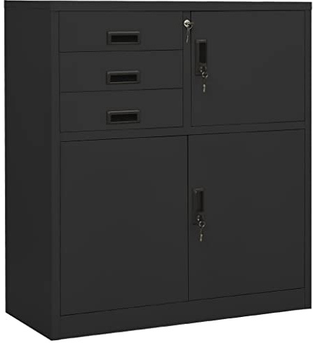vidaXL Armario de Oficina Mueble Archivador Cajonera Almacenamiento Archivos Documentos Organizador Universal de Acero Gris Antracita 90x40x102 cm